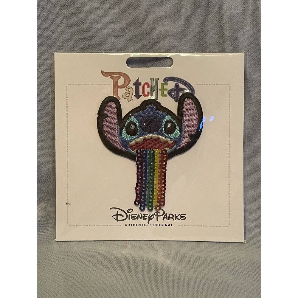 NEW Walt Disney‎ Parks Patched Stitch Embroidered Rainbow Sequin Removable Patch
